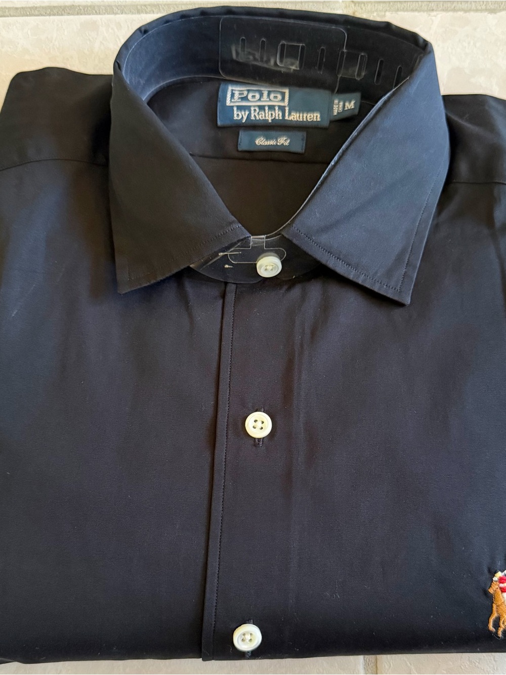 Polo by Ralph Lauren Men's Dark Navy Dress Shirt with Embroidered Pony